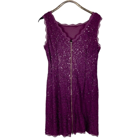 ADRIANNA PAPELL CHWREY RED  EYELASH LACE SEQUIN LINED HOLIDAY SHEATH DRESS - Picture 5 of 14